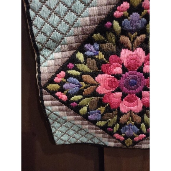 TAPESTRY Wall Hanging Bright Floral Pink BELL PULL 12 X 33 Cross Stitch No Back - Picture 2 of 12